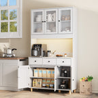 Bealife AP05 Küchenbuffet mit Acryl-Sichtfenster & LED-Beleuchtung 100×38×181 cm, Vitrinen Hochschrank mit verstellbaren Regalen für Ess- & Wohnzimmer