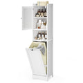 Bealife AP06 Badezimmerschrank mit integriertem Wäschekorb, Schmaler Wäscheschrank mit Kippsicherung - 40x37x170 cm