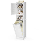 Bealife AP06 Badezimmerschrank mit integriertem Wäschekorb, Schmaler Wäscheschrank mit Kippsicherung - 40x37x170 cm