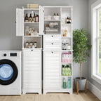 Bealife AP06 Badezimmerschrank mit integriertem Wäschekorb, Schmaler Wäscheschrank mit Kippsicherung - 40x37x170 cm