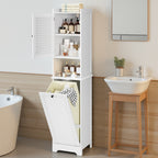 Bealife AP06 Badezimmerschrank mit integriertem Wäschekorb, Schmaler Wäscheschrank mit Kippsicherung - 40x37x170 cm