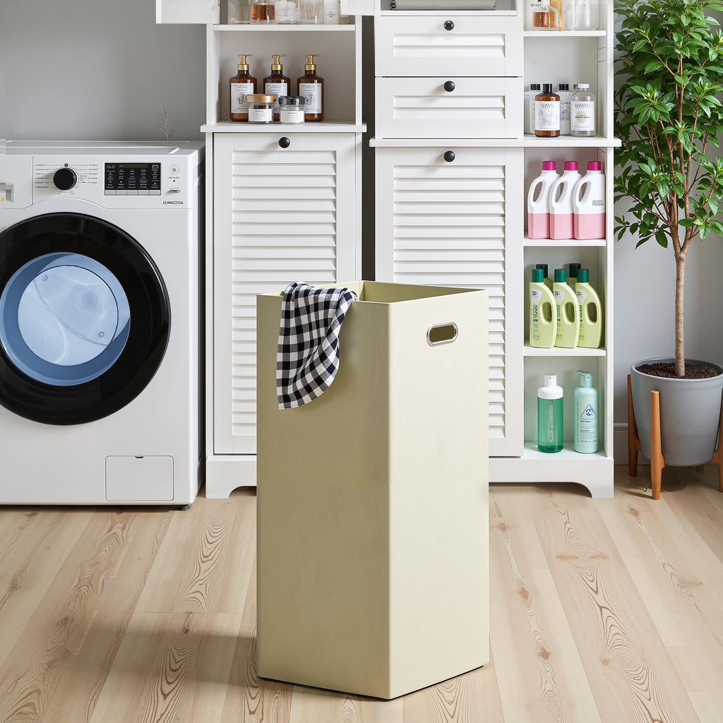 Bealife AP06 Badezimmerschrank mit integriertem Wäschekorb, Schmaler Wäscheschrank mit Kippsicherung - 40x37x170 cm