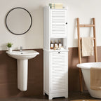 Bealife AP06 Badezimmerschrank mit integriertem Wäschekorb, Schmaler Wäscheschrank mit Kippsicherung - 40x37x170 cm