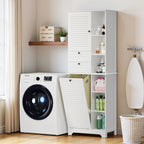 Bealife AP08 Wäscheschrank mit integriertem Wäschekorb, Schubladen & offene Fächer für Badezimmer & Waschküche
