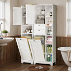 Bealife AP08 Wäscheschrank mit integriertem Wäschekorb, Schubladen & offene Fächer für Badezimmer & Waschküche