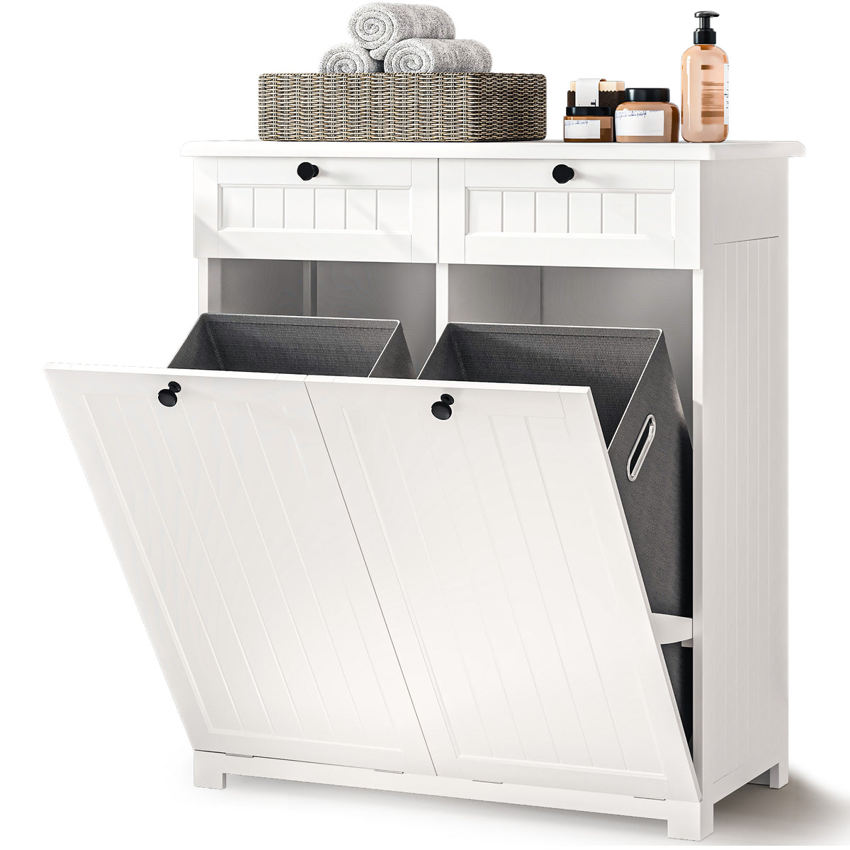 Wäscheschrank mit 2 Wäschekorb & 2 Schubladen