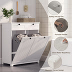 Bealife AP09 Wäscheschrank - 78×38×90 cm, Badezimmerschrank mit 2 Wäschekorb & 2  Schubladen für Badezimmer & Waschküche