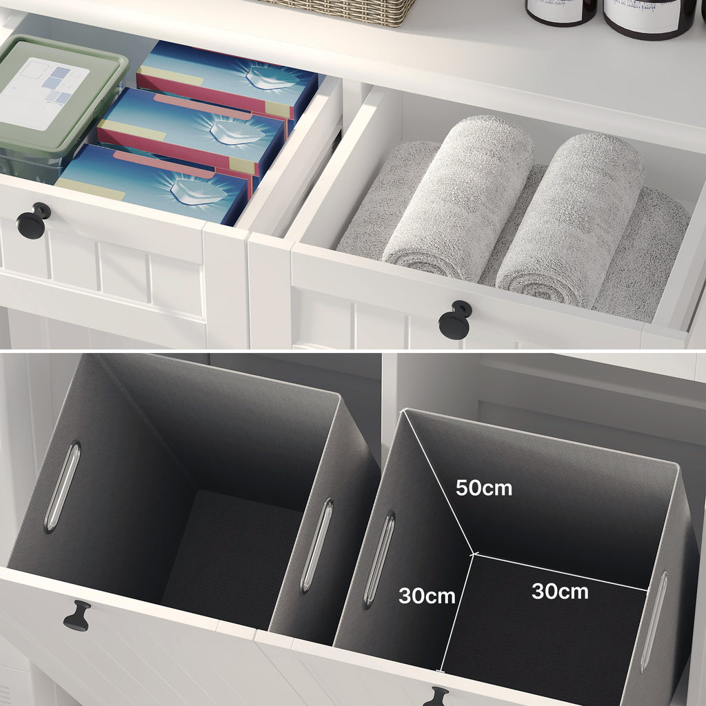 Bealife AP09 Wäscheschrank - 78×38×90 cm, Badezimmerschrank mit 2 Wäschekorb & 2  Schubladen für Badezimmer & Waschküche