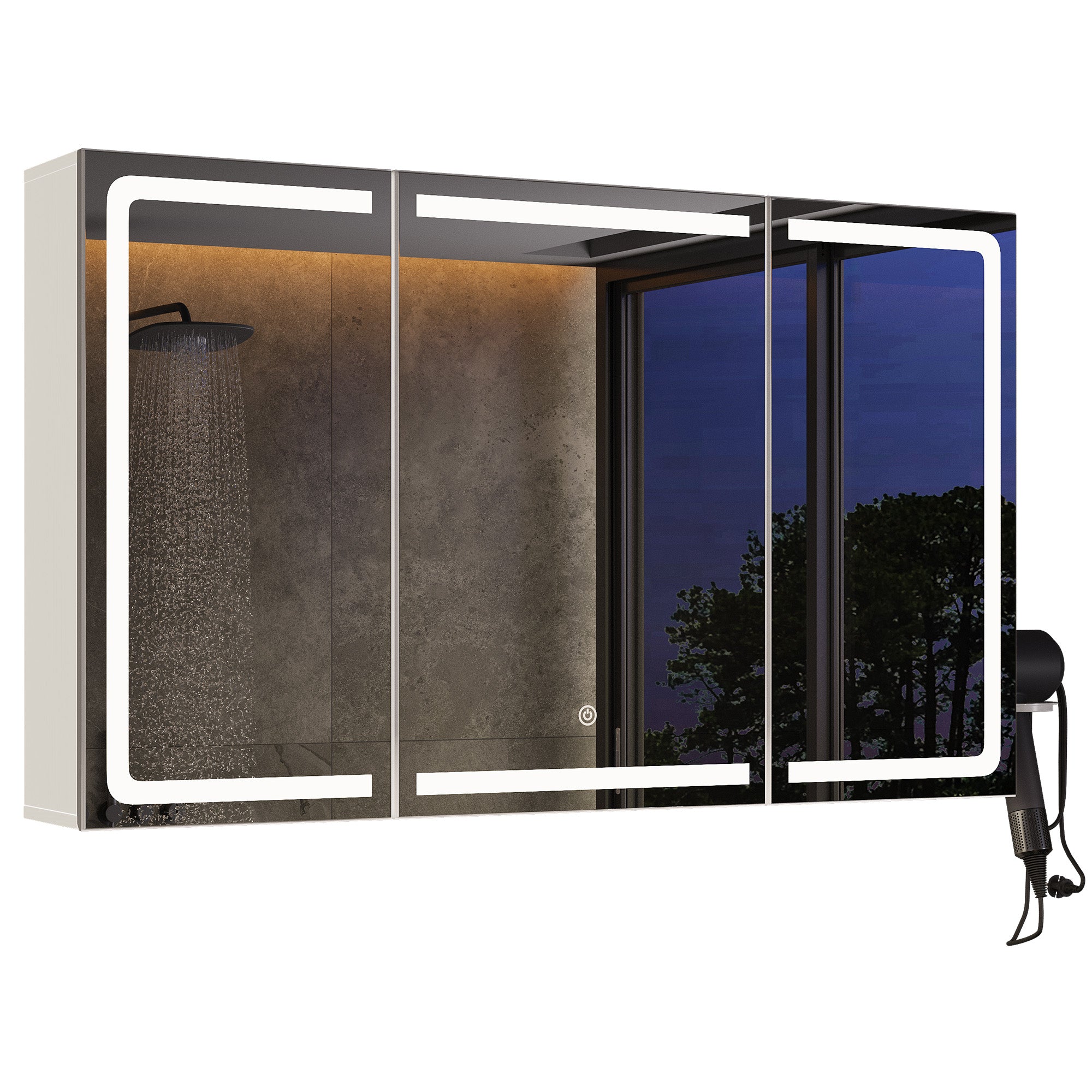 Bealife AP101 Badezimmer Spiegelschrank mit LED-Beleuchtung & Berührungssensor, 3-türiger Badezimmerschrank mit HD-Spiegel und verstellbaren Ablagen