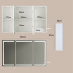 Bealife AP101 Badezimmer Spiegelschrank mit LED-Beleuchtung & Berührungssensor, 3-türiger Badezimmerschrank mit HD-Spiegel und verstellbaren Ablagen