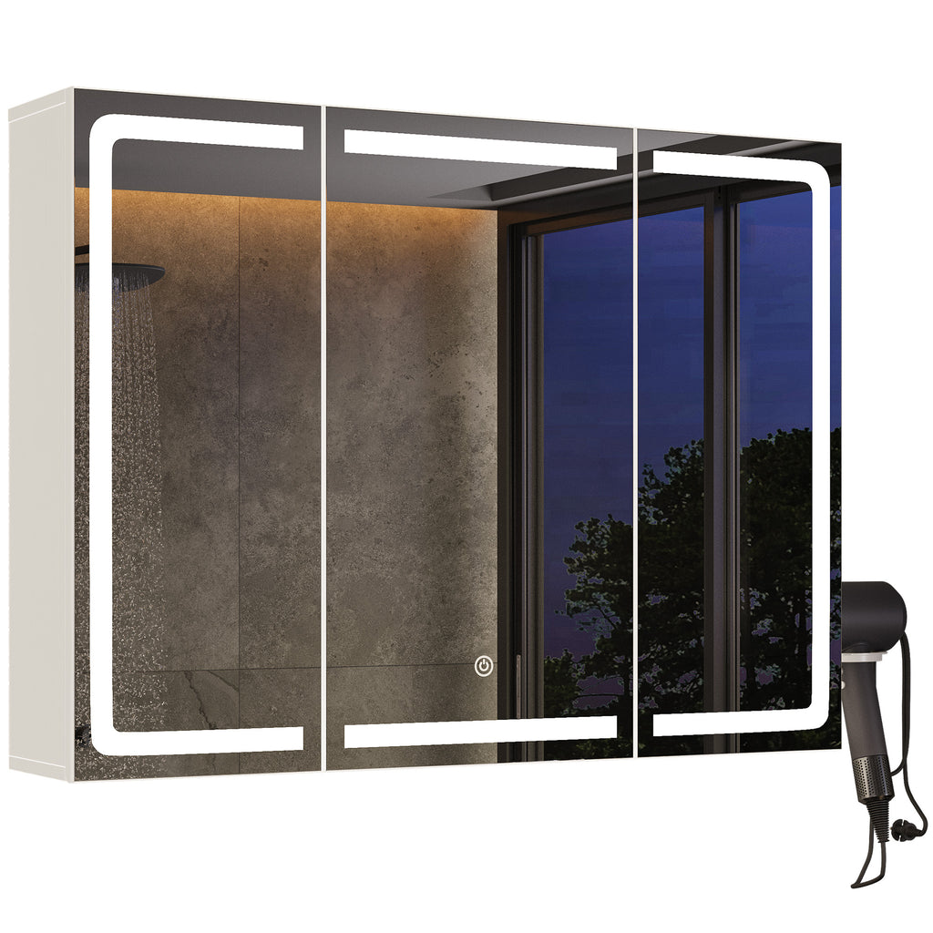 Bealife AP101 Badezimmer Spiegelschrank mit LED-Beleuchtung & Berührungssensor, 3-türiger Badezimmerschrank mit HD-Spiegel und verstellbaren Ablagen