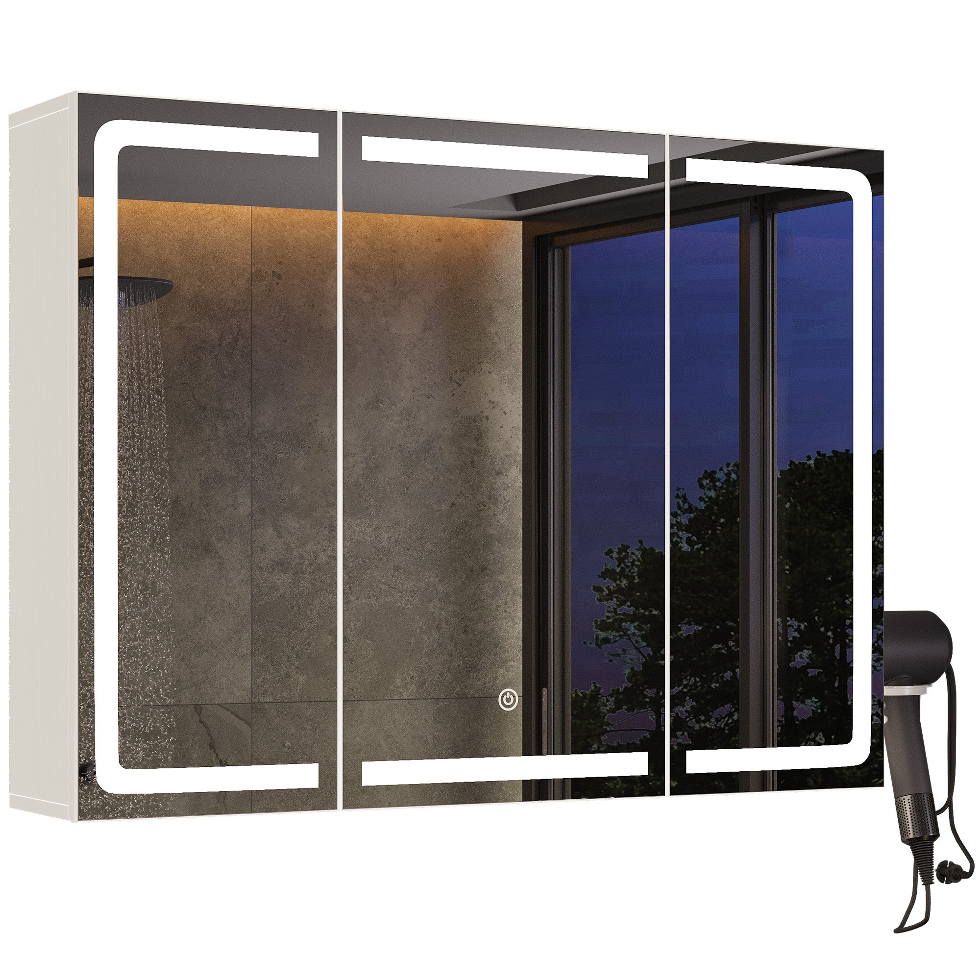 Bealife AP101 Badezimmer Spiegelschrank mit LED-Beleuchtung & Berührungssensor, 3-türiger Badezimmerschrank mit HD-Spiegel und verstellbaren Ablagen
