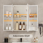 Bealife AP101 Badezimmer Spiegelschrank mit LED-Beleuchtung & Berührungssensor, 3-türiger Badezimmerschrank mit HD-Spiegel und verstellbaren Ablagen