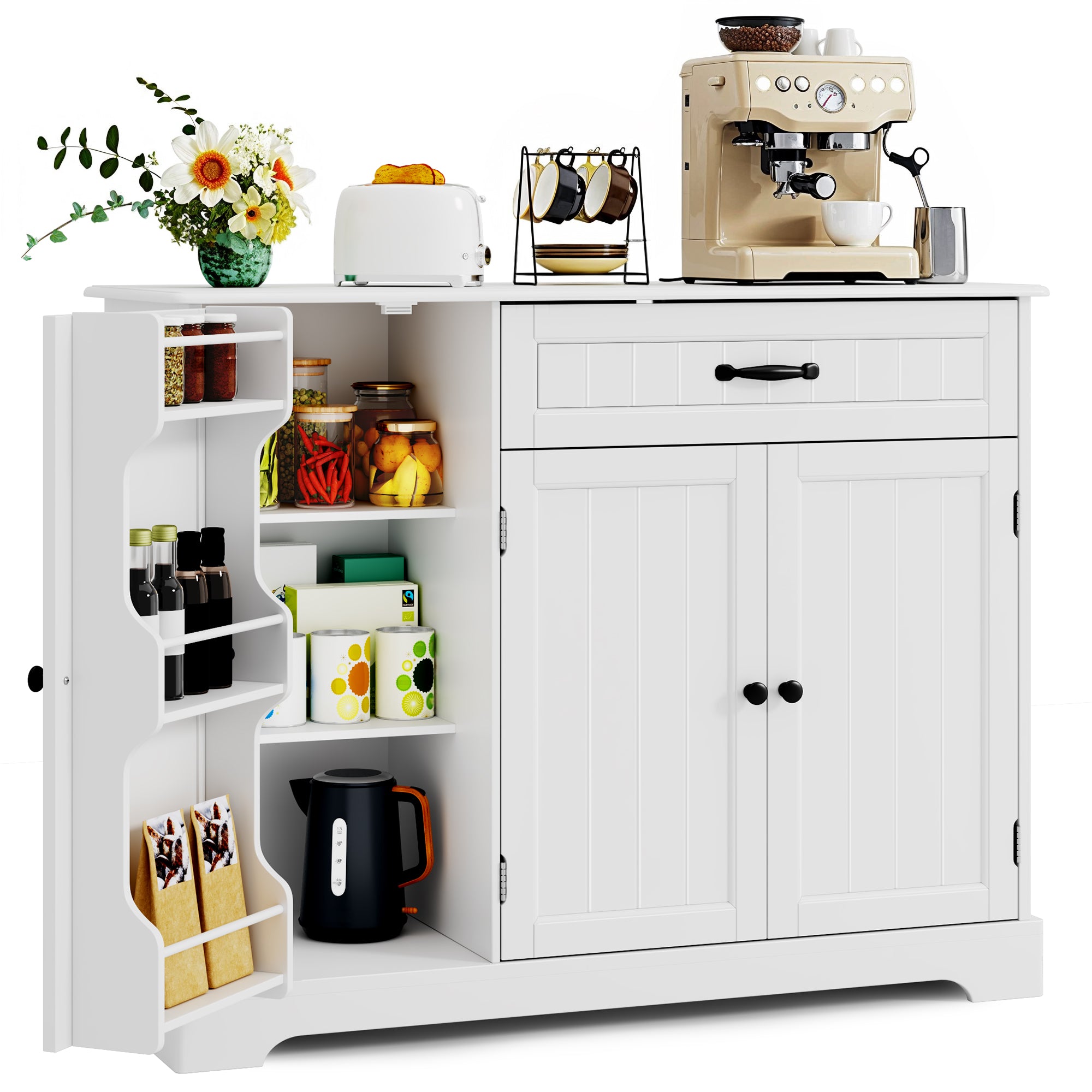 Bealife AP102 Sideboad mit 3 Türen & 1 Schublade -105x40x85 cm, Retro-Stil & Kippschutz