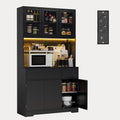 Bealife AP120 Küchenschrank mit Ladestation & Farbverstellbar LED Beleuchtung, Vitrinenschrank Hochschrank mit verstellbaren Regalen für Esszimmer, Wohnzimmer