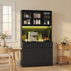 Bealife AP120 Küchenschrank mit Ladestation & Farbverstellbar LED Beleuchtung, Vitrinenschrank Hochschrank mit verstellbaren Regalen für Esszimmer, Wohnzimmer
