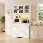 Bealife AP120 Küchenschrank mit Ladestation & Farbverstellbar LED Beleuchtung, Vitrinenschrank Hochschrank mit verstellbaren Regalen für Esszimmer, Wohnzimmer