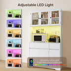 Bealife AP120 Küchenschrank mit Ladestation & Farbverstellbar LED Beleuchtung, Vitrinenschrank Hochschrank mit verstellbaren Regalen für Esszimmer, Wohnzimmer