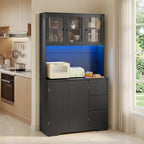 Bealife AP121 Küchenschrank mit Ladestation & Farbverstellbar LED Beleuchtung, Vitrinenschrank Hochschrank mit verstellbaren Regalen