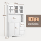 Bealife AP121 Küchenschrank mit Ladestation & Farbverstellbar LED Beleuchtung, Vitrinenschrank Hochschrank mit verstellbaren Regalen