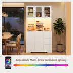 Bealife AP121 Küchenschrank mit Ladestation & Farbverstellbar LED Beleuchtung, Vitrinenschrank Hochschrank mit verstellbaren Regalen