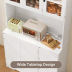 Bealife AP121 Küchenschrank mit Ladestation & Farbverstellbar LED Beleuchtung, Vitrinenschrank Hochschrank mit verstellbaren Regalen