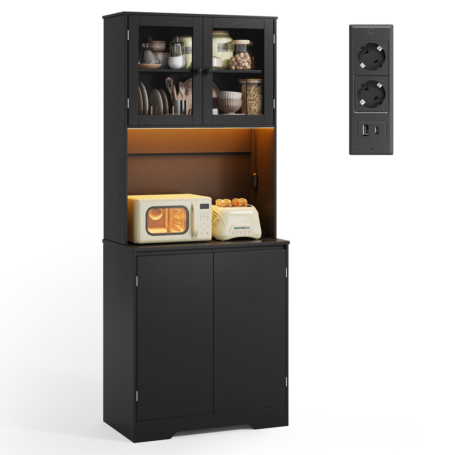 Bealife AP122 Küchen Hochschrank - 69,5×28×180 cm, mit farbverstellbarer LED-Beleuchtung & integrierter Ladestation, verstellbare Regale