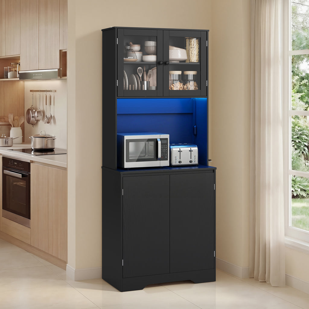 Bealife AP122 Küchen Hochschrank - 69,5×28×180 cm, mit farbverstellbarer LED-Beleuchtung & integrierter Ladestation, verstellbare Regale