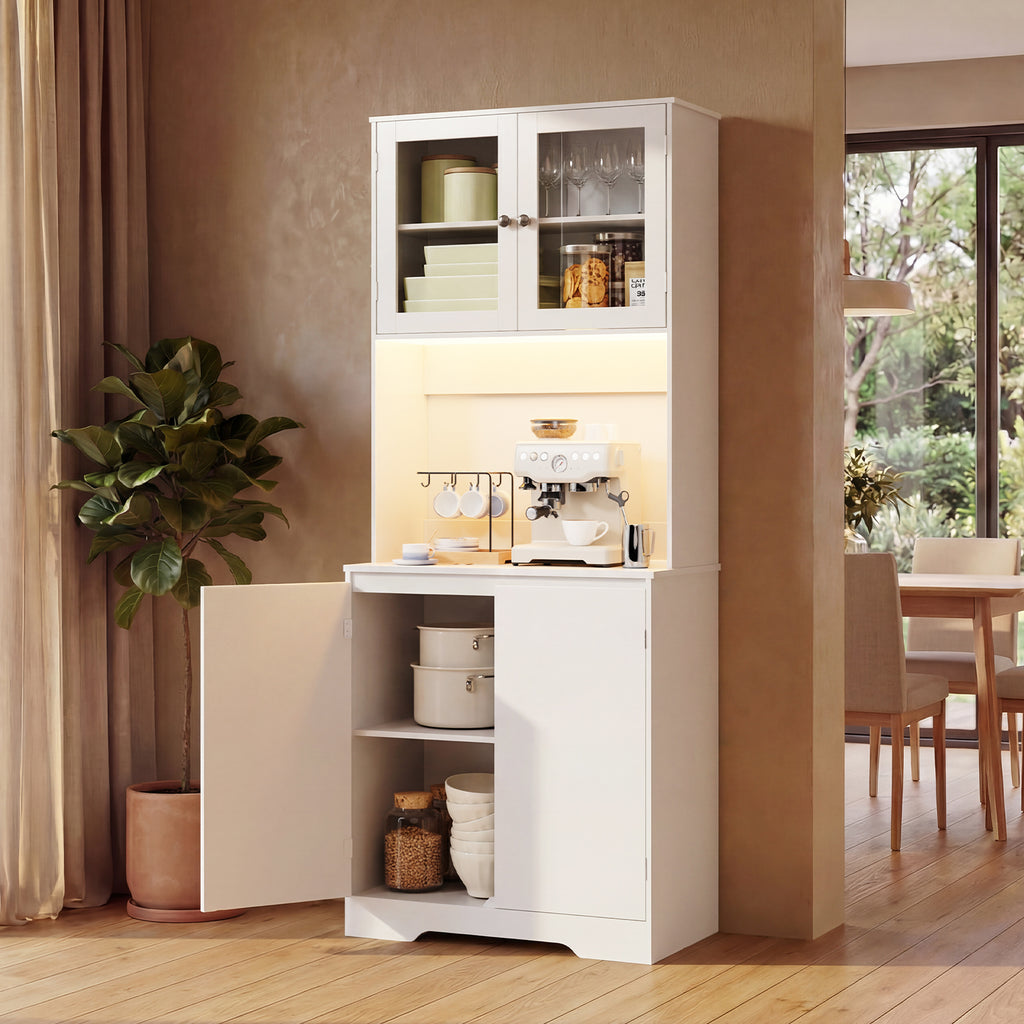 Bealife AP122 Küchen Hochschrank - 69,5×28×180 cm, mit farbverstellbarer LED-Beleuchtung & integrierter Ladestation, verstellbare Regale