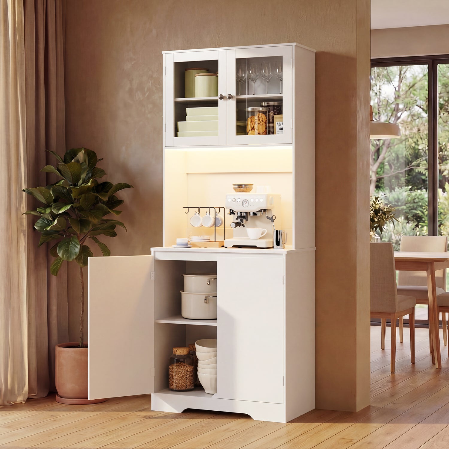Bealife AP122 Küchen Hochschrank - 69,5×28×180 cm, mit farbverstellbarer LED-Beleuchtung & integrierter Ladestation, verstellbare Regale