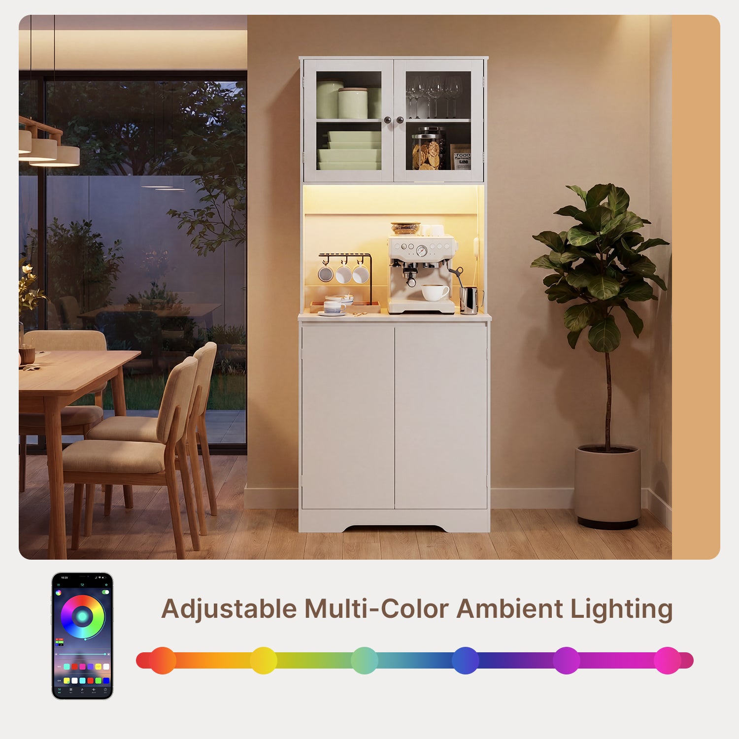 Bealife AP122 Küchen Hochschrank - 69,5×28×180 cm, mit farbverstellbarer LED-Beleuchtung & integrierter Ladestation, verstellbare Regale