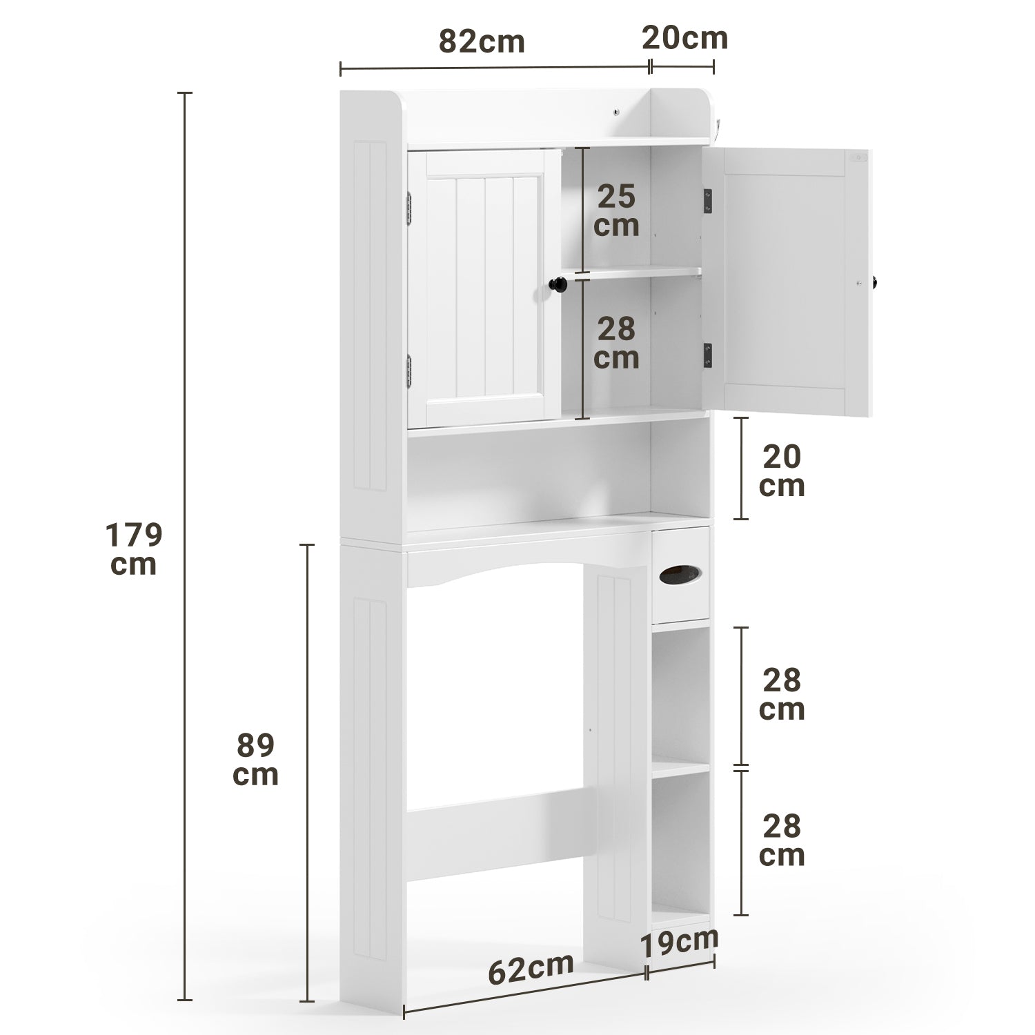Bealife AP20 Badezimmerschrank, Mehrzweck Hochschrank mit kombinierter Aufbewahrung | 82×20×179 cm