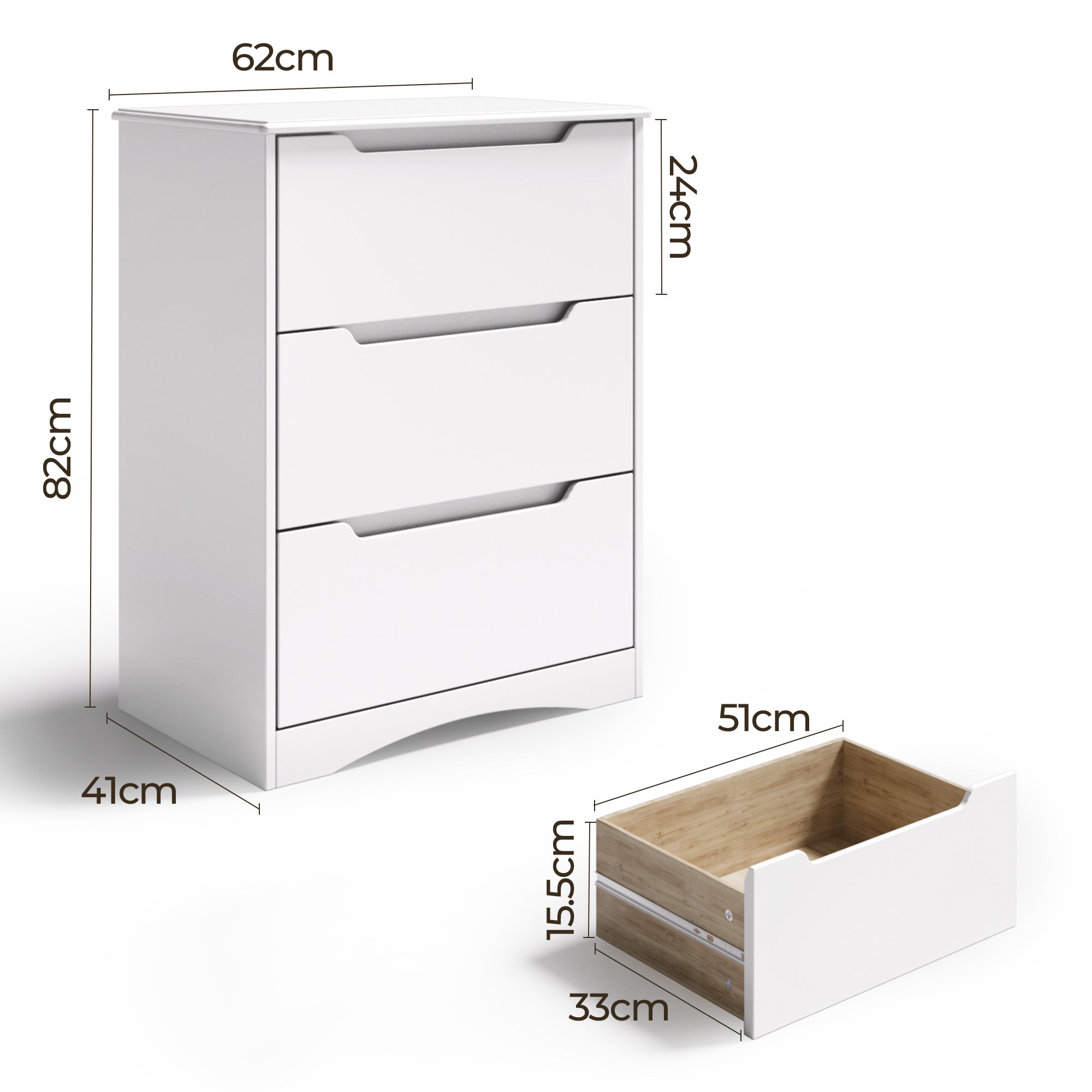 Bealife AP21 Kommode mit 3 Schubladen für Schlafzimmer, Badezimmer und Eingangsbereich