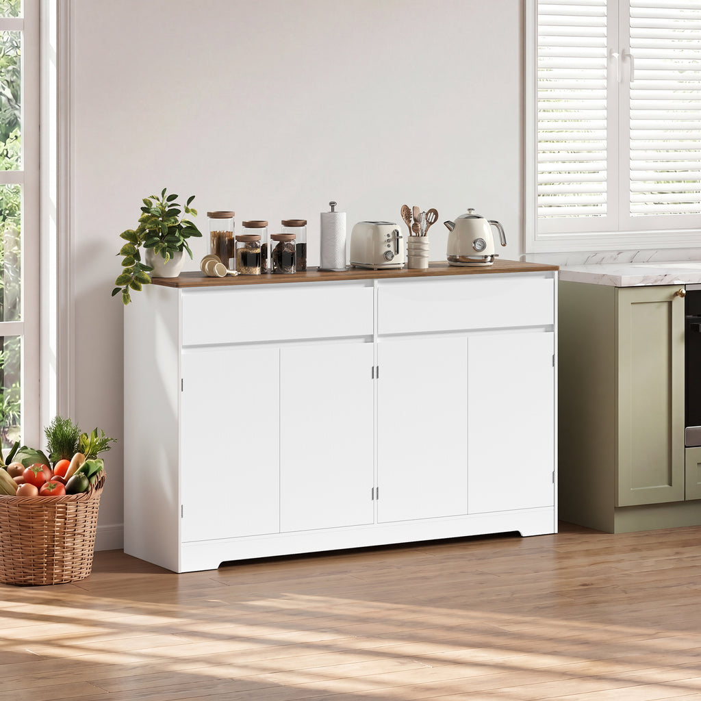 Bealife AP55 Küchenbuffet mit 2 Schubladen & 4 Türen, 140×40×89 cm, Retro-Stil Sideboards mit Kippsicherung