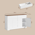 Bealife AP55 Küchenbuffet mit 2 Schubladen & 4 Türen, 140×40×89 cm, Retro-Stil Sideboards mit Kippsicherung