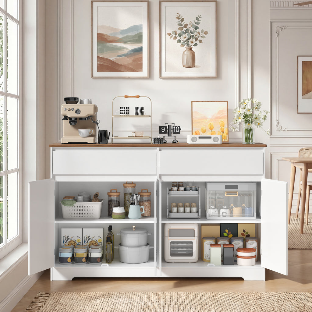 Bealife AP55 Küchenbuffet mit 2 Schubladen & 4 Türen, 140×40×89 cm, Retro-Stil Sideboards mit Kippsicherung