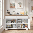 Bealife AP55 Küchenbuffet mit 2 Schubladen & 4 Türen, 140×40×89 cm, Retro-Stil Sideboards mit Kippsicherung