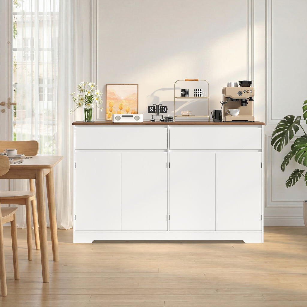 Bealife AP55 Küchenbuffet mit 2 Schubladen & 4 Türen, 140×40×89 cm, Retro-Stil Sideboards mit Kippsicherung