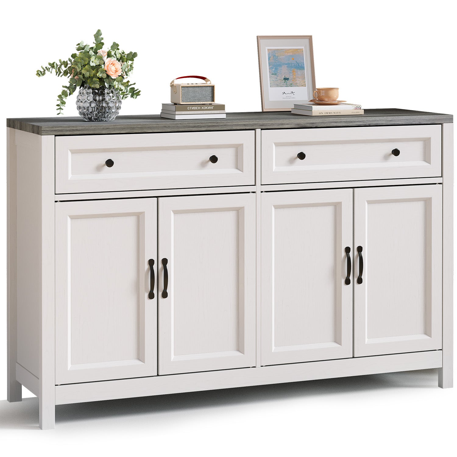 Bealife AP59 Küchenbuffet mit 2 Schubladen & 4 Türen, 140×40×90 cm, Retro-Stil Sideboards mit Kippsicherung