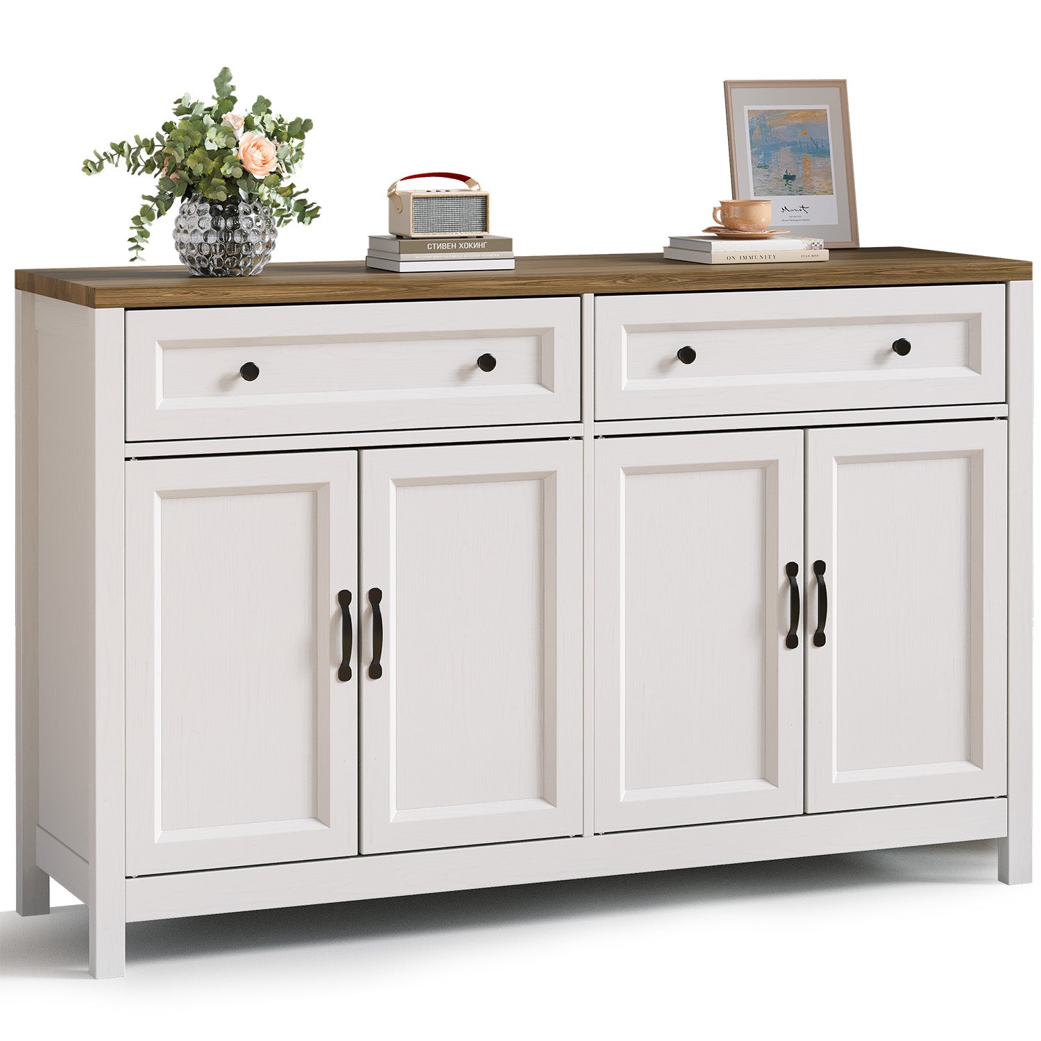 Bealife AP59 Küchenbuffet mit 2 Schubladen & 4 Türen, 140×40×90 cm, Retro-Stil Sideboards mit Kippsicherung