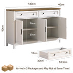 Bealife AP59 Küchenbuffet mit 2 Schubladen & 4 Türen, 140×40×90 cm, Retro-Stil Sideboards mit Kippsicherung