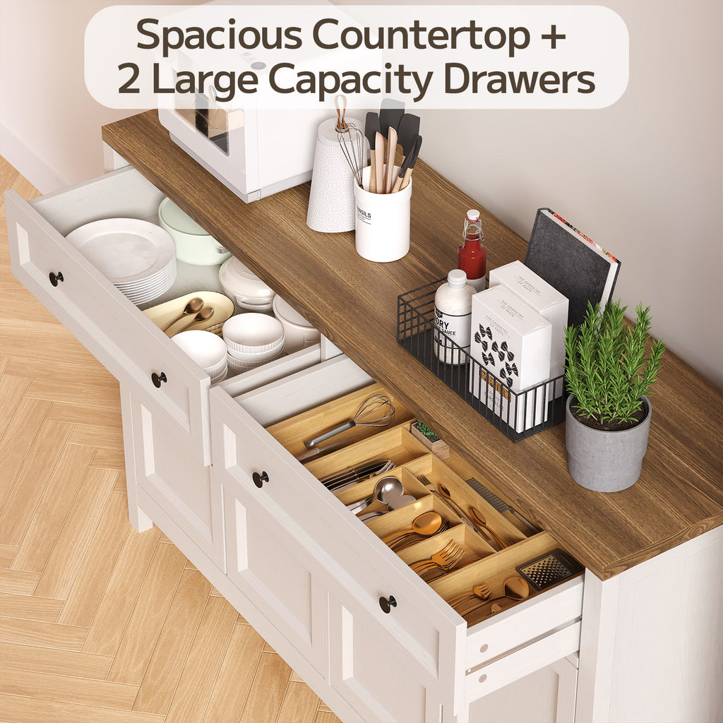 Bealife AP59 Küchenbuffet mit 2 Schubladen & 4 Türen, 140×40×90 cm, Retro-Stil Sideboards mit Kippsicherung