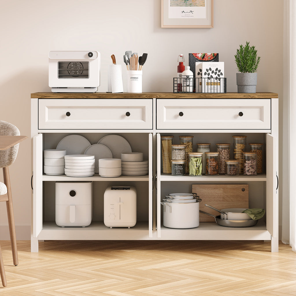 Bealife AP59 Küchenbuffet mit 2 Schubladen & 4 Türen, 140×40×90 cm, Retro-Stil Sideboards mit Kippsicherung