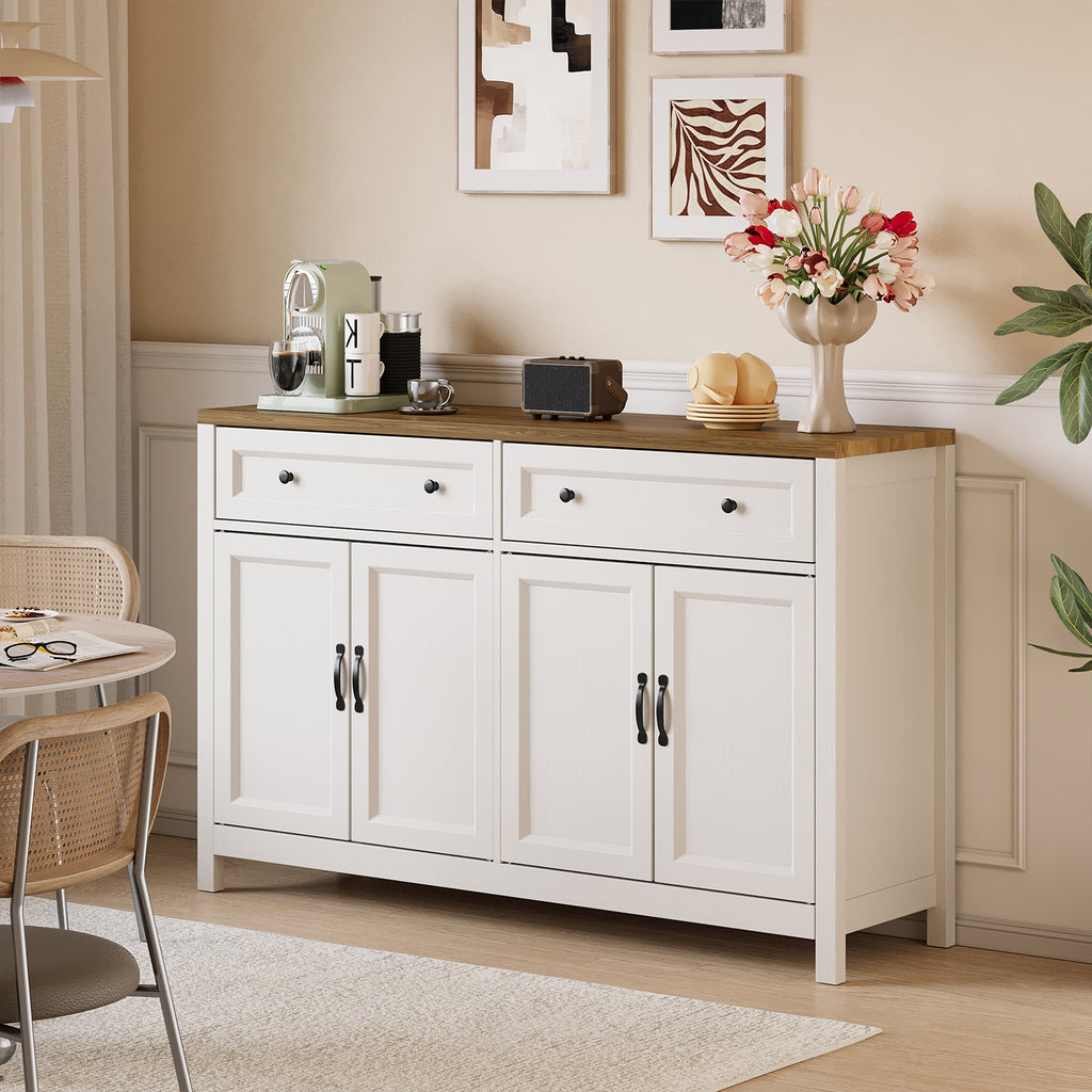 Bealife AP59 Küchenbuffet mit 2 Schubladen & 4 Türen, 140×40×90 cm, Retro-Stil Sideboards mit Kippsicherung