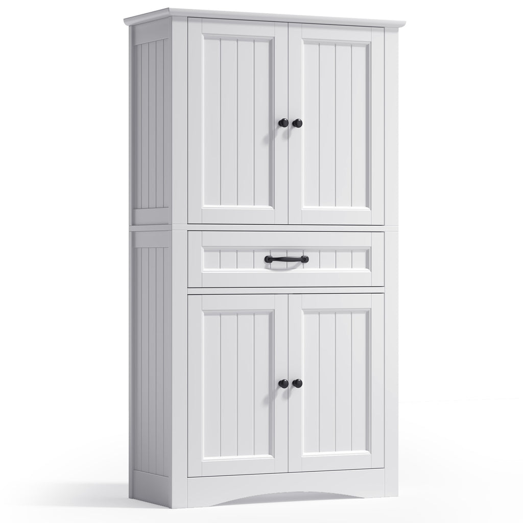Bealife AP68 Badezimmer Hochschrank 73×31×132 cm, mit 4 Türen, 1 Schublade & verstellbaren Regalen