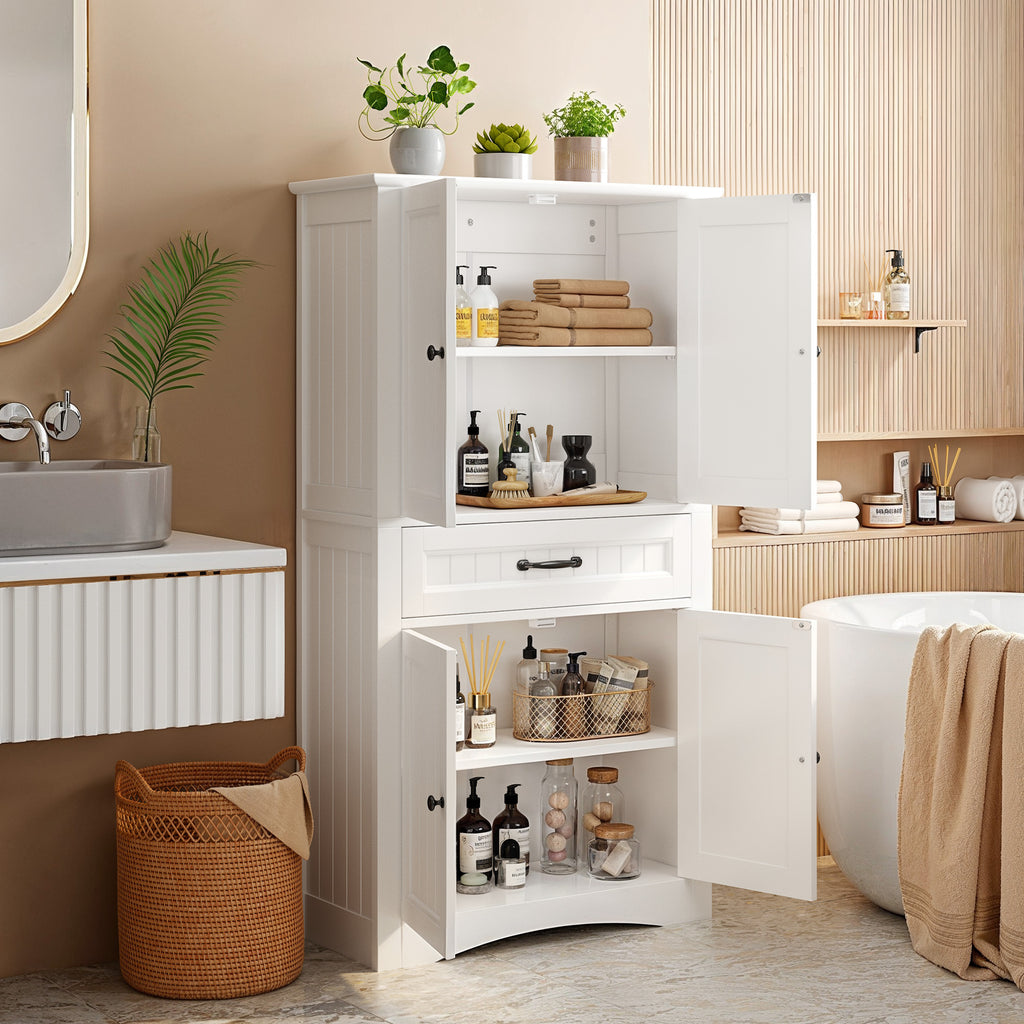 Bealife AP68 Badezimmer Hochschrank 73×31×132 cm, mit 4 Türen, 1 Schublade & verstellbaren Regalen
