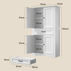 Bealife AP68 Badezimmer Hochschrank 73×31×132 cm, mit 4 Türen, 1 Schublade & verstellbaren Regalen