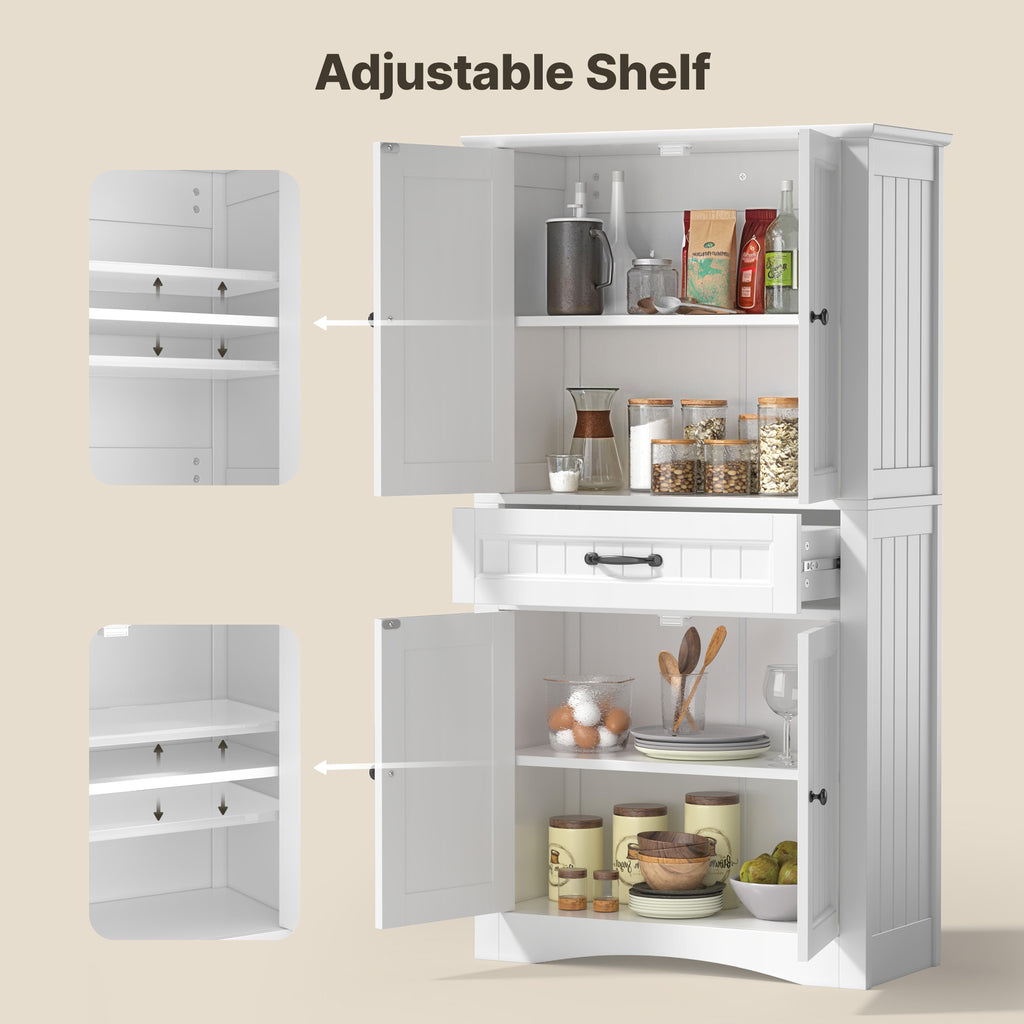 Bealife AP68 Badezimmer Hochschrank 73×31×132 cm, mit 4 Türen, 1 Schublade & verstellbaren Regalen