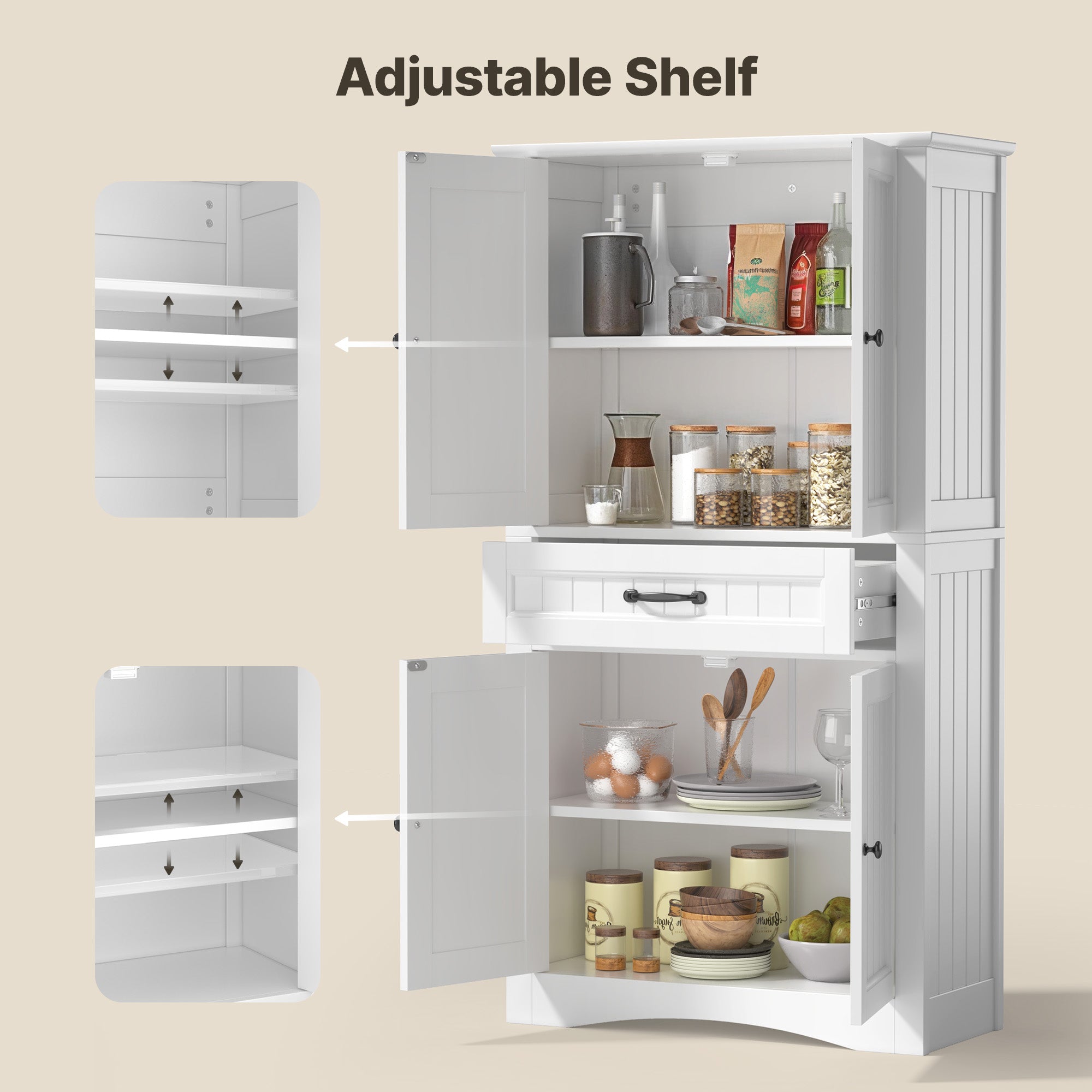 Bealife AP68 Badezimmer Hochschrank 73×31×132 cm, mit 4 Türen, 1 Schublade & verstellbaren Regalen