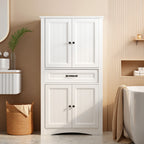 Bealife AP68 Badezimmer Hochschrank 73×31×132 cm, mit 4 Türen, 1 Schublade & verstellbaren Regalen